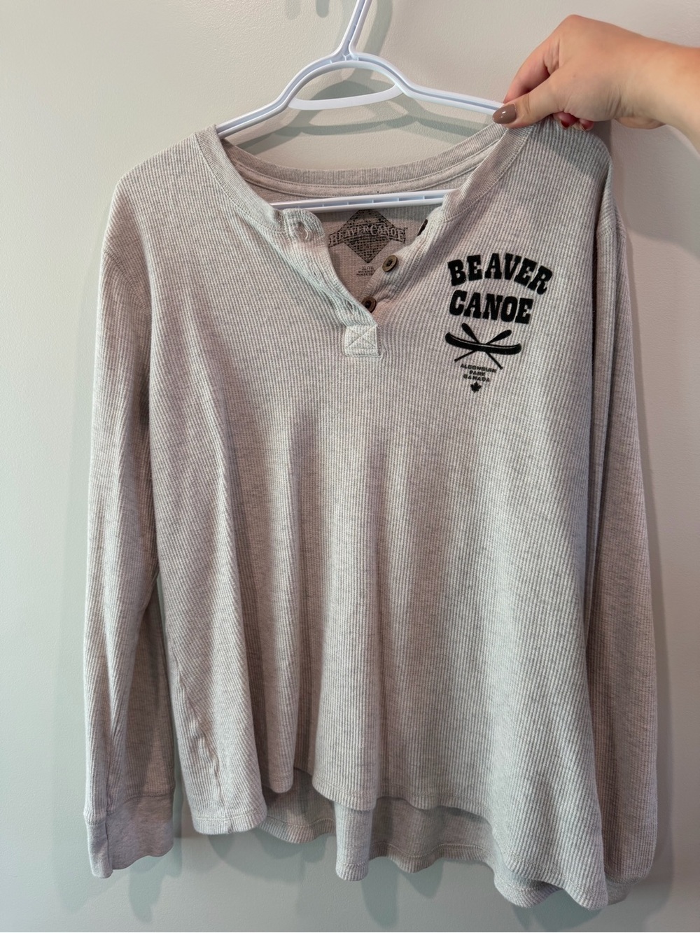 Women's Long-Sleeve Henley in Light Taupe